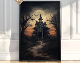 Halloween Vintage Physical Print Haunted House Wall Art Dark Academia Print Spooky House Art Shipped Prints Art Halloween Poster Print