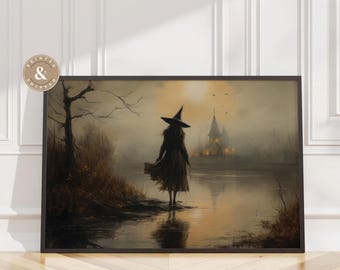 Witchy Decor Halloween Wall Art Physical Print Witch Halloween Rustic Halloween Decor Vintage Halloween Painting Vintage Witch Wall Art