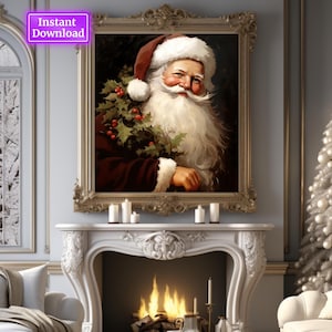 Retro Santa Christmas Artful Christmas Decore Holiday Printable Xmas Wall Art Seasonal Wall Art Xmas Decor-print Santa Digital Download