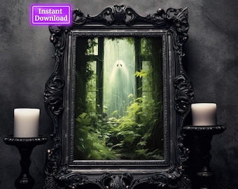Ghost Outside Looking In Digital Download Standing in The Forest Creepy Halloween Wall Art Ghost Printables Spooky Ghost Painting