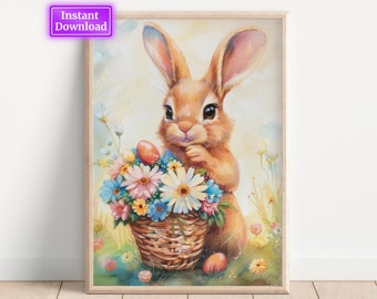 Easter Bunny Spring Print: Cottagecore Rabbit Art (Digital Download)