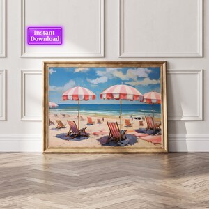 Vintage strandafdruk: abstract kustschilderij (digitale download)