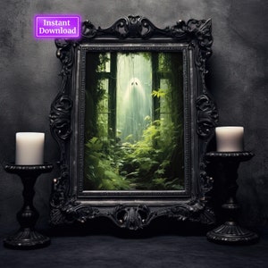 Ghost Outside Looking In Digital Download Standing in The Forest Creepy Halloween Wall Art Ghost Printables Spooky Ghost Painting