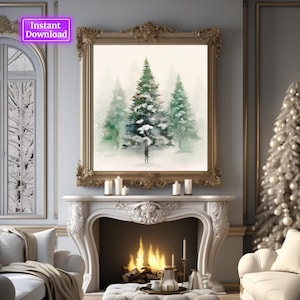 Vintage Christmas Tree Print Christmas Decor Printable Wall Art Neutral Antique Holiday Christmas Tree Painting Christmas Seasonal Wall Art