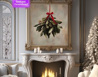 Christmas Mistletoe Winter Farmhouse Printable Art Festive Holiday Wall Decor Downloadable Digital Print Digital Christmas Wall Art