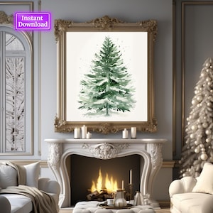 Vintage Christmas Tree Print Christmas Decor Printable Wall Art Neutral Antique Holiday Christmas Tree Painting Christmas Seasonal Wall Art