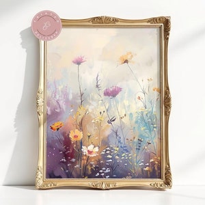 Wildflower Field Framed Wall Art Vintage Botanical Landscape Shipped Prints Floral Decor Modern Farmhouse Field Of Flowers Physical Print