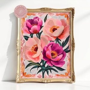 Summer Peony Colourful Quirky Art Peonies Shipped Prints Colourful Art Bright Colourful Art Print Modern Art Physical Print Preppy Wall Art