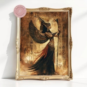 Goddess Bastet Wall Art Nouveau Maximalist Painting Egyptian Goddess of War Shipped Print Egyptian Mythology Wall Art Home Physical Print