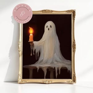 Ghost Holding A Candle Vintage Style Poster Art Physical Print Dark Academia Haunting Ghost Halloween Decor Halloween Ghost Art Ghost Prints