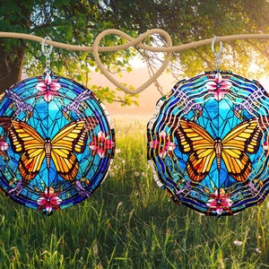 Butterfly Wind Spinner Stained Glass Sublimation Design Template Wind Spinner 10 inch Round Sublimation Round Hanging Spinners designer png