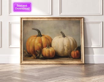 Fall Wall Decor Printable Pumpkin Still Life Painting Rustic Fall Art Vintage Autumn Wall Print Halloween Autumn Decor halloween art print