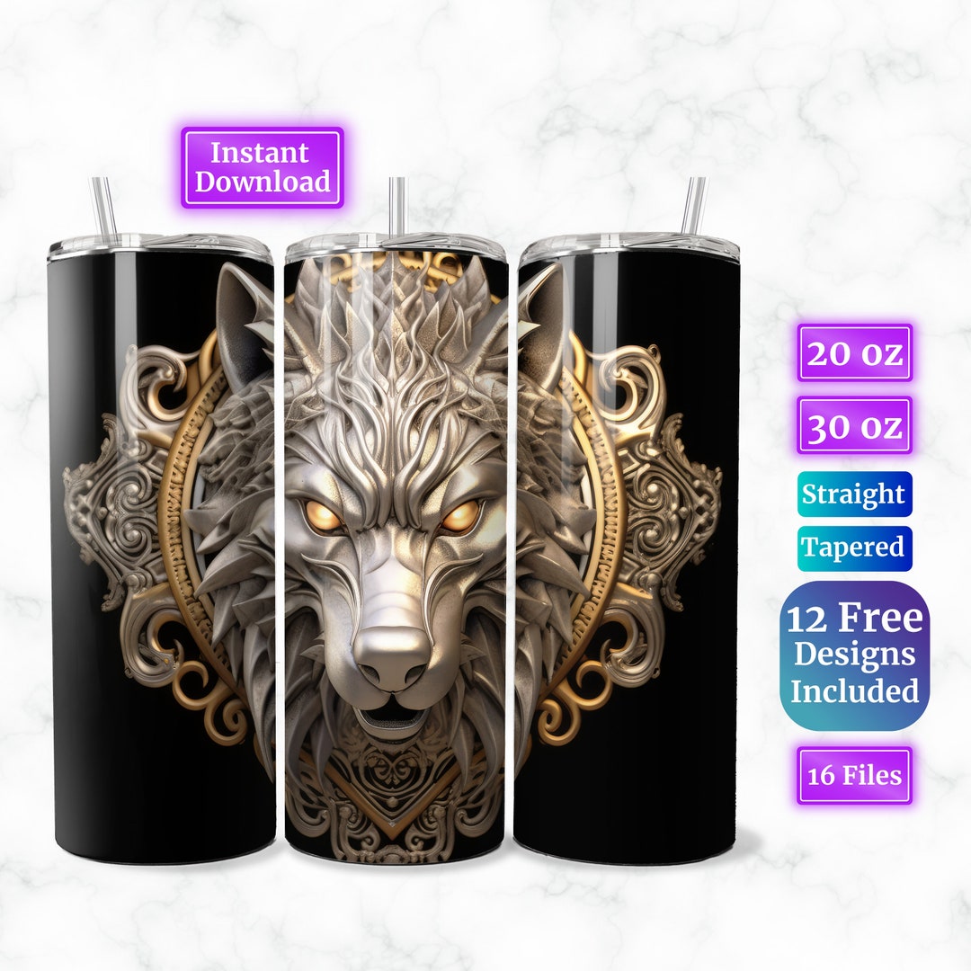 3D Wolf 20 Oz Skinny Tumbler Sublimation Design, Colorful Wolf Instant ...