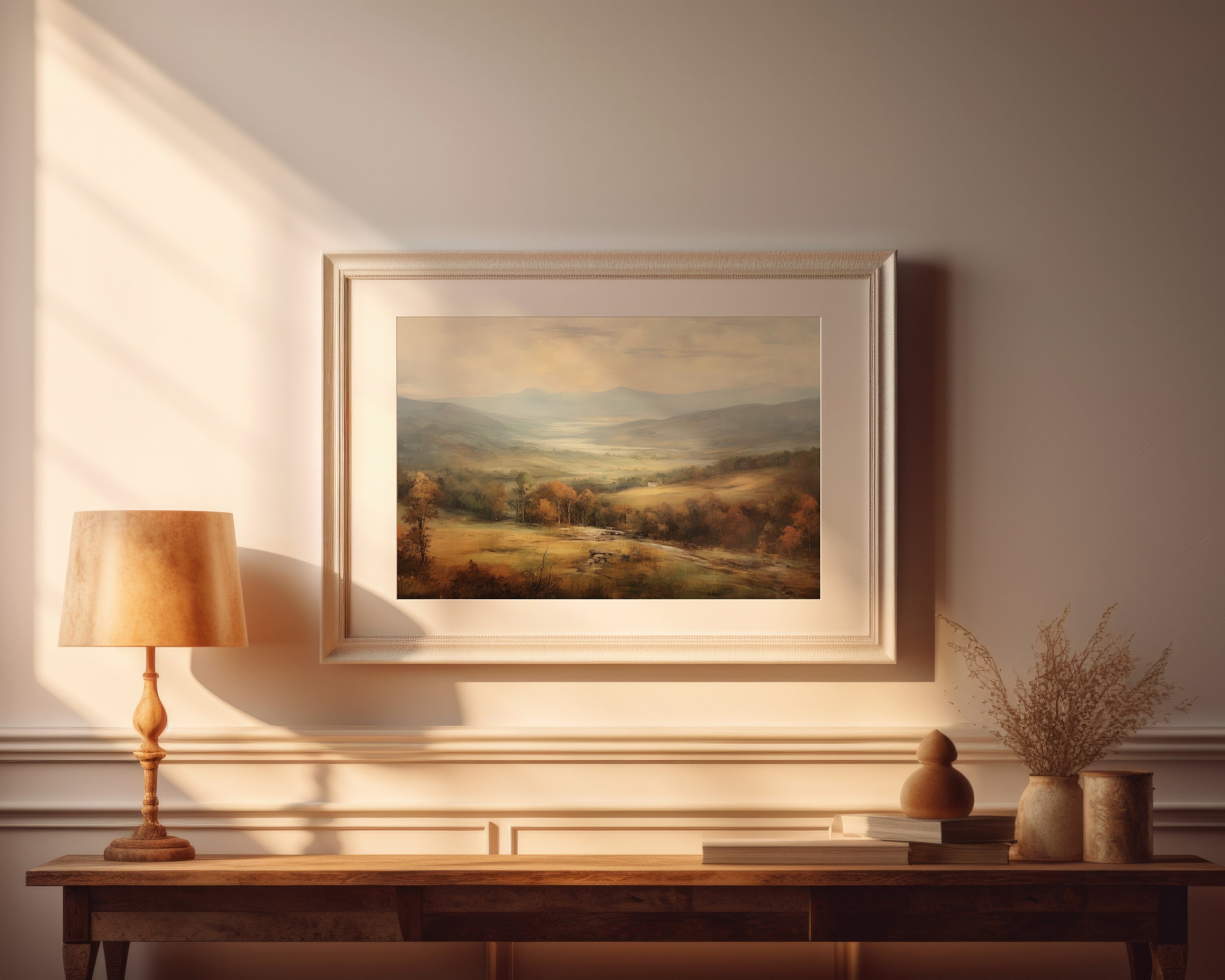 Rustic Fall Landscape Print Vintage Autumn Moody Countryside Painting ...