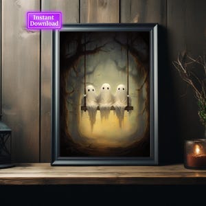 Cute Ghost Painting Victorian Gothic Cute Horror Creepy Goth Wall Art Vintage Oil Painting Occult Art Print Dark Home Decor Ghost Print