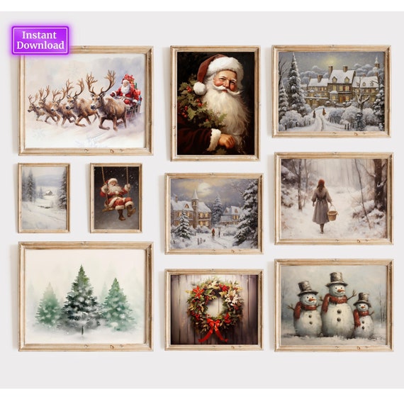 Christmas Gallery Wall SET of 10 Vintage Christmas Wall Art Christmas artful Christmas Decor Art Bundle Holiday Decor Winter Art Vol 1