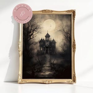 Halloween Wall Art Vintage Physical Print Haunted House  Dark Academia Print Spooky House Art Shipped Prints Art Print Halloween Poster