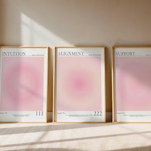 Positive Aura Posters Set Of 3 Pink Spiritual Gradient Aura Poster Print Trendy wall Art Positive Energy Colourful Aura Poster Aura Wall Art image 3