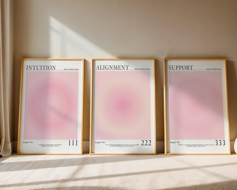 Positive Aura Posters Set Of 3 Pink Spiritual Gradient Aura Poster Print Trendy wall Art Positive Energy Colourful Aura Poster Aura Wall Art image 3