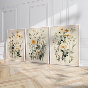 Cottagecore Botanical Triptych Wall Art Set of 3 Oak Framed Wildflower ...