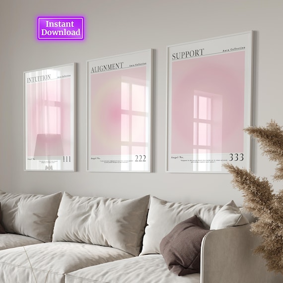 Positive Aura Posters Set Of 3 Pink Spiritual Gradient Aura Poster Print Trendy wall Art Positive Energy Colourful Aura Poster Aura Wall Art