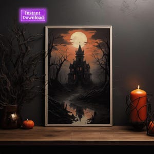 Halloween Vintage Print Haunted House Wall Art Dark Academia Print Spooky House Printable Art Digital Download Art Print Halloween Poster