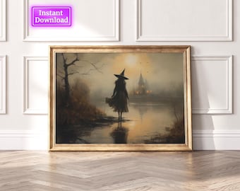 Witchy Decor Halloween Wall Art Printable Vintage Witch Halloween Rustic Halloween Decor Vintage Halloween Painting Vintage Witch Wall Art