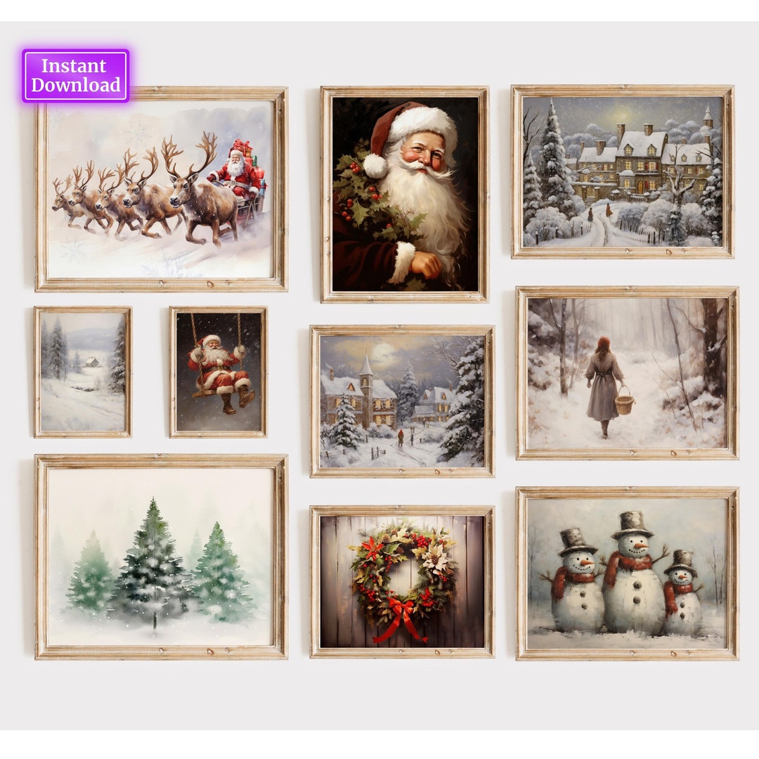 Christmas Gallery Wall SET of 10 Vintage Christmas Wall Art Christmas
