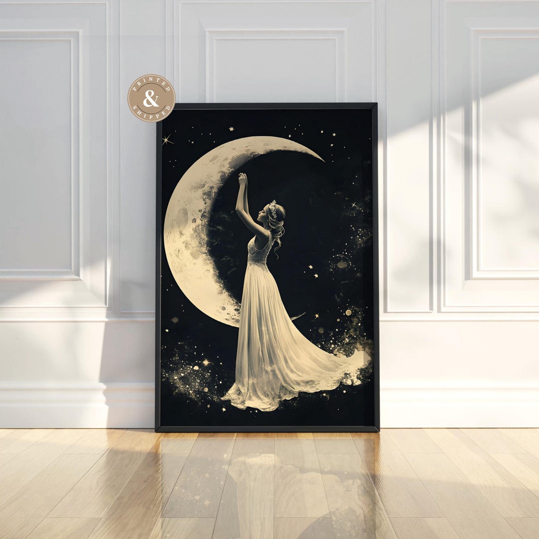 Moon Goddess Wall Art Vintage Lunar Lady Portrait Celestial Decor ...
