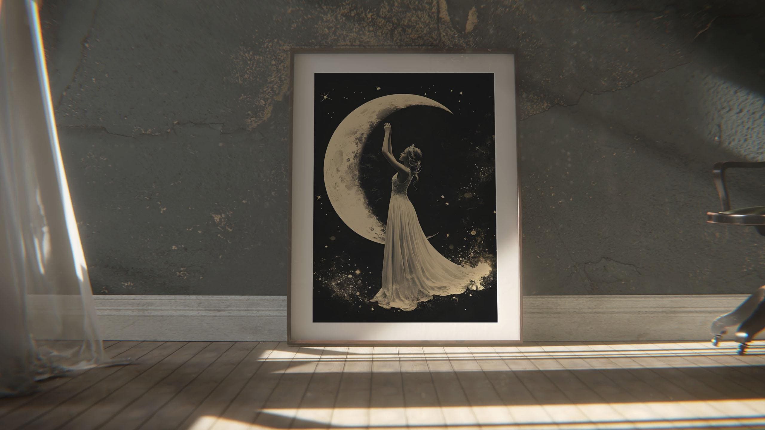 Vintage Moon Women Lunar Lady Poster Lunar Portrait Print Moon Goddess ...