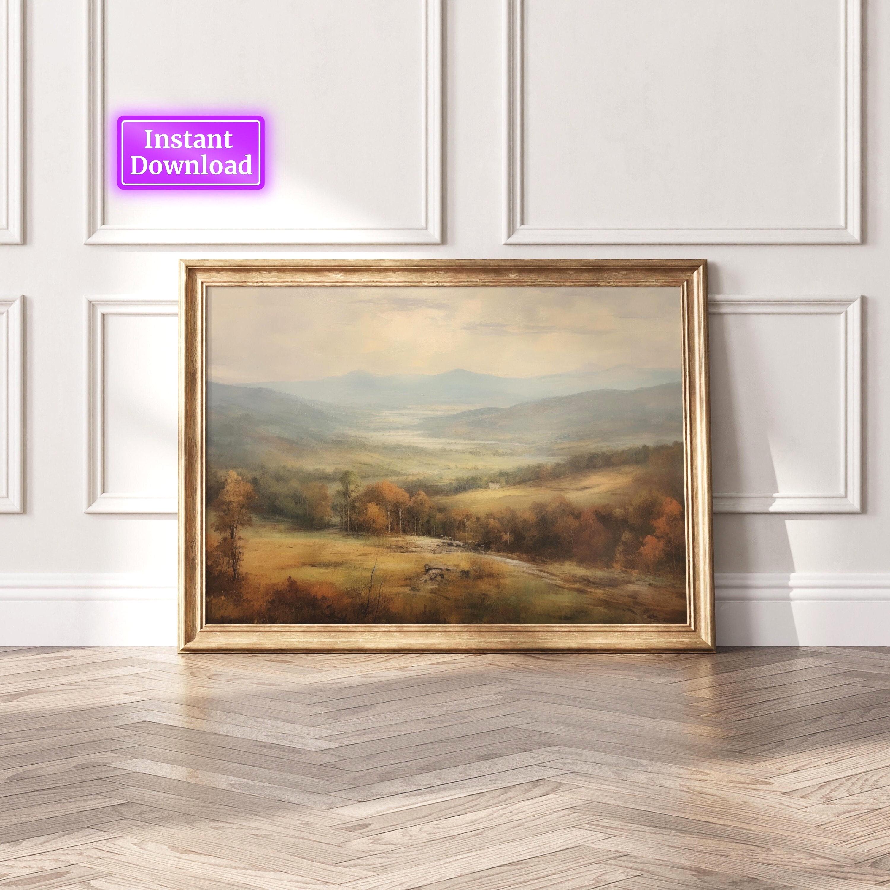 Rustic Fall Landscape Print Vintage Autumn Moody Countryside Painting ...