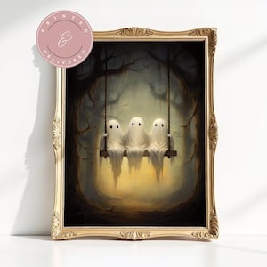 Cute Ghost Painting Victorian Style Physical Print Cute Horror Creepy Goth Wall Art Vintage Oil Painting Occult Art Print Dark Home Decor
