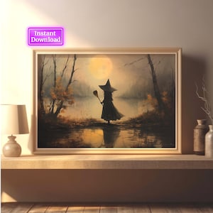 Witchy Decor Halloween Wall Art Printable Vintage Witch Halloween Rustic Halloween Decor Vintage Halloween Painting Vintage Witch Wall Art