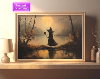 Witchy Decor Halloween Wall Art Printable Vintage Witch Halloween Rustic Halloween Decor Vintage Halloween Painting Vintage Witch Wall Art