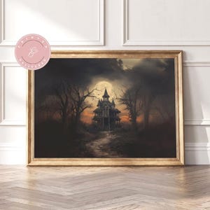 Halloween Vintage Print Haunted House Wall Art Dark Academia Physical Print Spooky House Art Print Halloween Shipped Print Poster