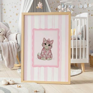 Nursery Animal Wall Art Patchwork Cat Printable Baby Room Decor Pink Pastel Digital Download Cute Kids Bedroom Poster Baby Art Print