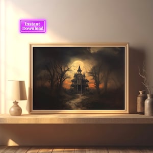 Halloween Vintage Print Haunted House Wall Art Dark Academia Print Spooky House Printable Art Digital Download Art Print Halloween Poster
