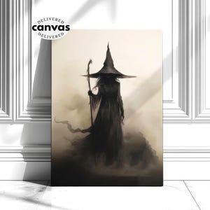 Decoración de brujas, lienzo de Halloween, arte de pared vintage, bruja, Halloween, decoración rústica de Halloween, pintura vintage de Halloween, arte de pared de bruja