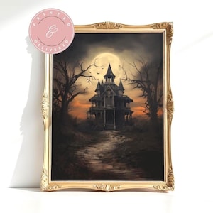 Halloween Vintage Physical Print Haunted House Wall Art Dark Academia Print Spooky House Art Shipped Prints Art Halloween Poster Print