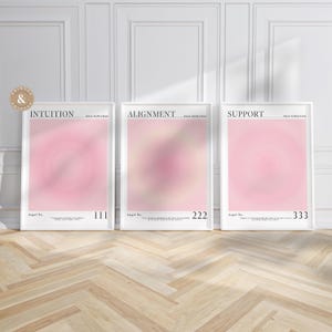 Positive Aura Posters Set of 3 Spiritual Gradient Wall Art 111 222 333 Angel Number Prints Unframed & Framed Decor