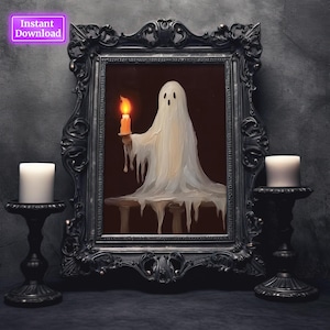 Geist hält eine Kerze Vintage Style Poster Kunst Poster Druck Dark Academia Haunting Ghost Halloween Dekor Halloween Ghost Art Ghost Prints