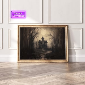 Halloween Vintage Print Haunted House Wall Art Dark Academia Print Spooky House Printable Art Digital Download Art Print Halloween Poster