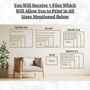 May include: A graphic showing different print sizes for digital files. The graphic shows the different sizes in inches and centimeters. The sizes are labeled with ratios, such as 4:5, 3:4, and 2:3. The graphic also includes standard paper sizes, such as A1, A2, A3, and A4.