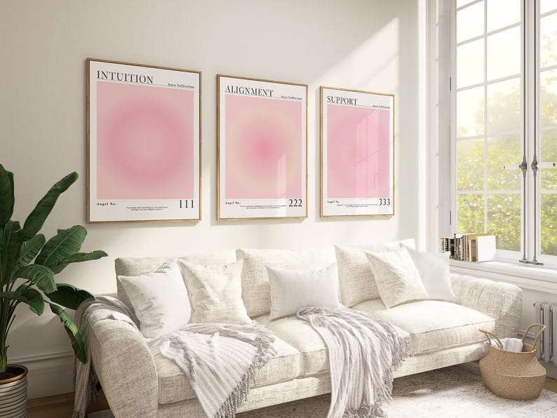 Positive Aura Posters Set Of 3 Pink Spiritual Gradient Aura Poster Print Trendy wall Art Positive Energy Colourful Aura Poster Aura Wall Art image 2