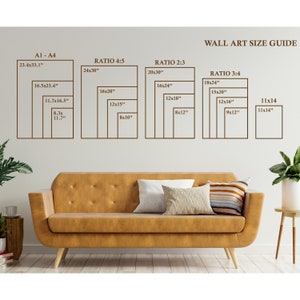 May include: A wall art size guide with different ratios and sizes listed in inches. The guide shows the dimensions of various sizes of wall art, including 11x14, 12x16, 15x20, 18x24, 20x30, 24x30, 16x20, 12x15, 8x10, 16x24, 12x18, 8x12, 9x12, 11x14, 23.4x33.1, 16.5x23.4, 11.7x16.5, 8.3x11.7.