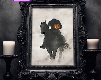 Dark Moody Aesthetic Halloween Headless Horseman Dark Academia Printable Decor Vintage Halloween Painting Decor Vintage Halloween Painting