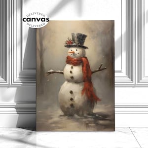 Vintage Christmas Canvas Wall Art Snowman Large Vintage Canvas Christmas Painting Wall Art Christmas Decor Winter Art Seasonal Decor