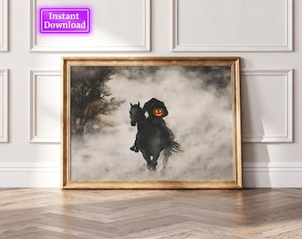 Dark Moody Aesthetic Halloween Headless Horseman Dark Academia Printable Decor Vintage Halloween Painting Decor Vintage Halloween Painting