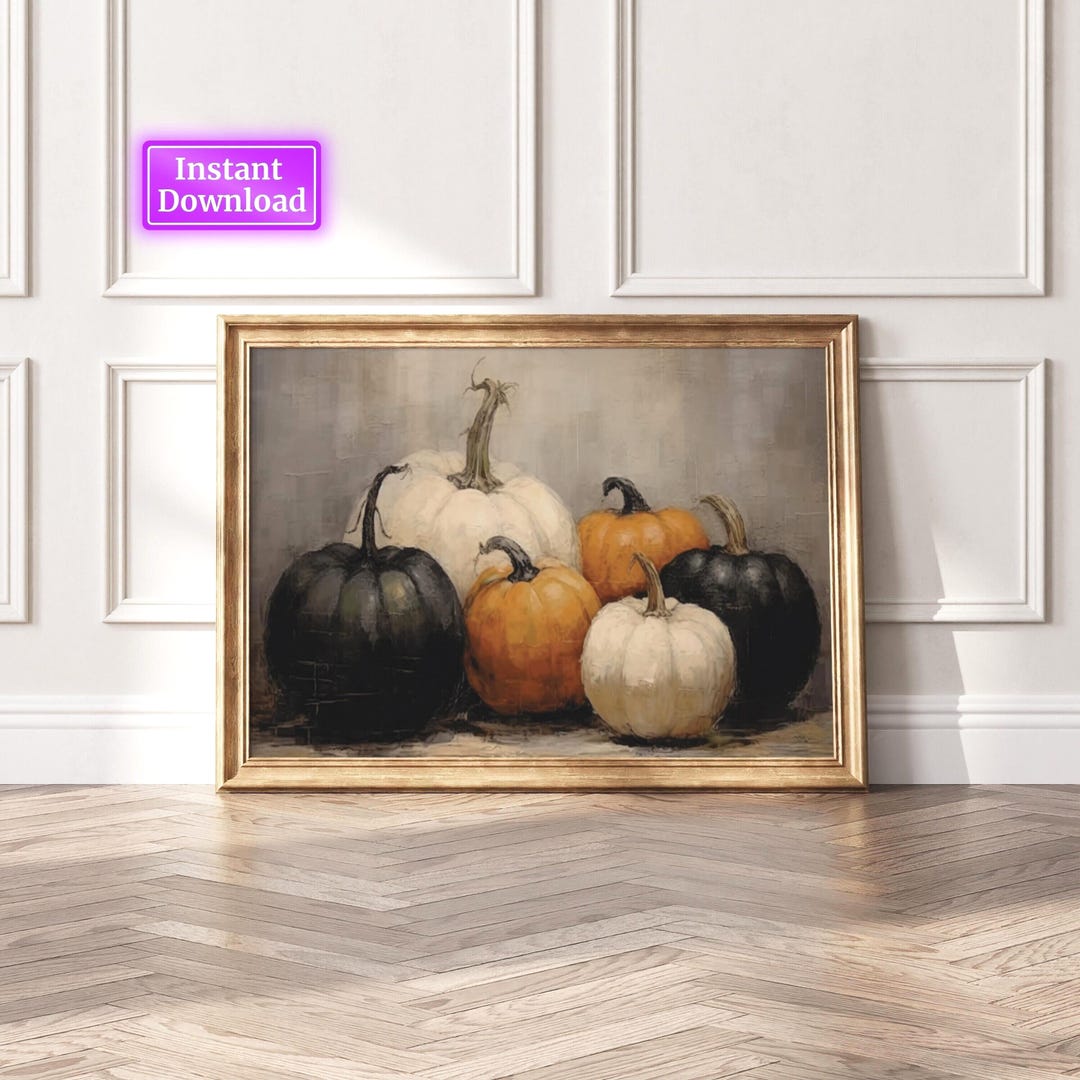 Halloween Decor Printable Pumpkins Still Life Painting Rustic Fall Art ...