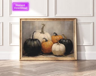 Halloween Decor Printable Pumpkins Still Life Painting Rustic Fall Art Vintage Autumn Wall Print Halloween Autumn Decor Fall Wall Art